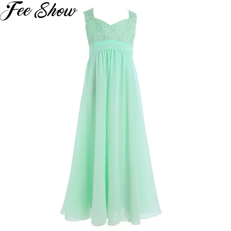 Feeshow Girls Chiffon Lace Flower Girl Dress Princess Pageant Wedding Bridesmaid Birthday Party Children Clothes SZ 4-14Y | Детская