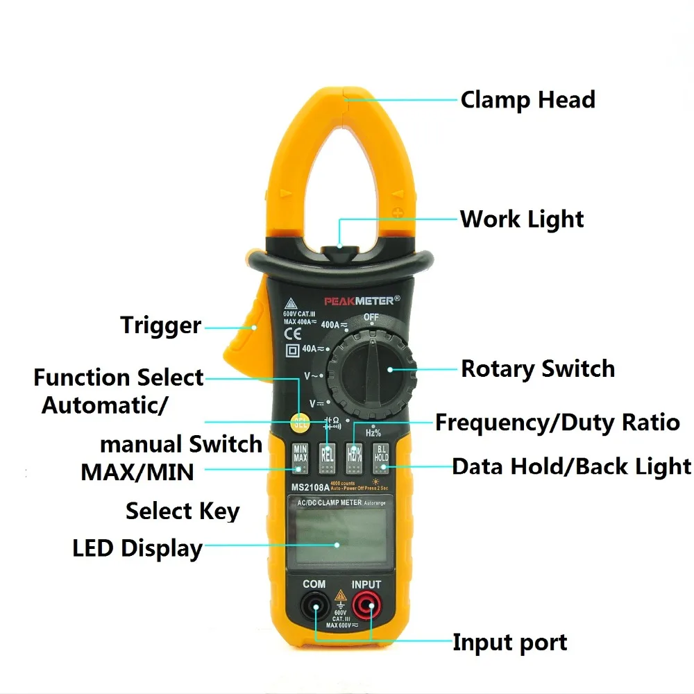  PEAKMETER MS2108A Multimeter Clamp meter Digital Resistance DC AC Voltage Current LED display - 32690048155