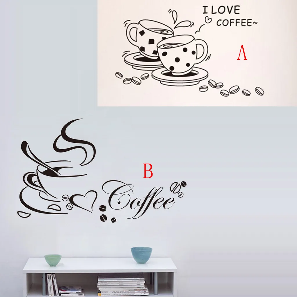 

Retro Double love coffee cup wall sticker vinyl decals Restaurant Kitchen removable wall Stickers DIY home decor wall art mural
