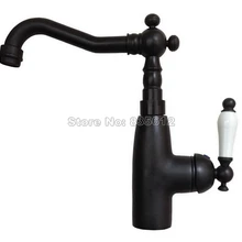 Черный Масло Втирают Латунь Поворотный носик кухонная раковина кран/керамические ручки сосуд Раковина Смесители на бортике Wsf105