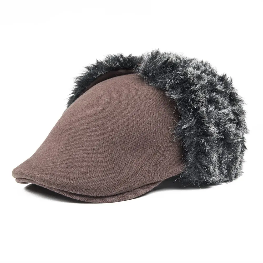 VOBOOM зимние теплые Earflap Bomber Hat для мужчин кофе коричневый плоский Плющ кепки защита