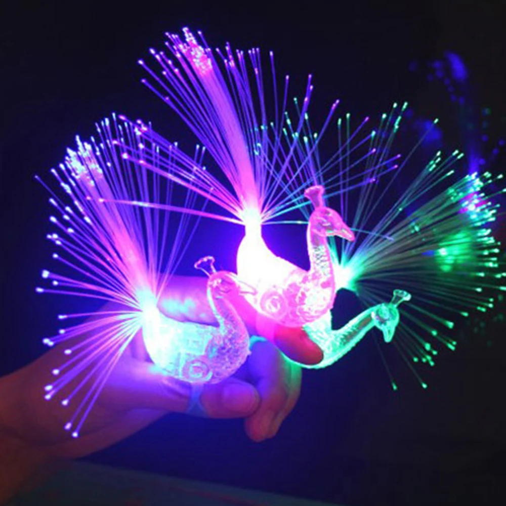 

1Pc Colorful Finger Lights Creative Peacock Finger Lights LED Glowing Dazzle Luminous Color Rings Children's Kids Novelty Toys
