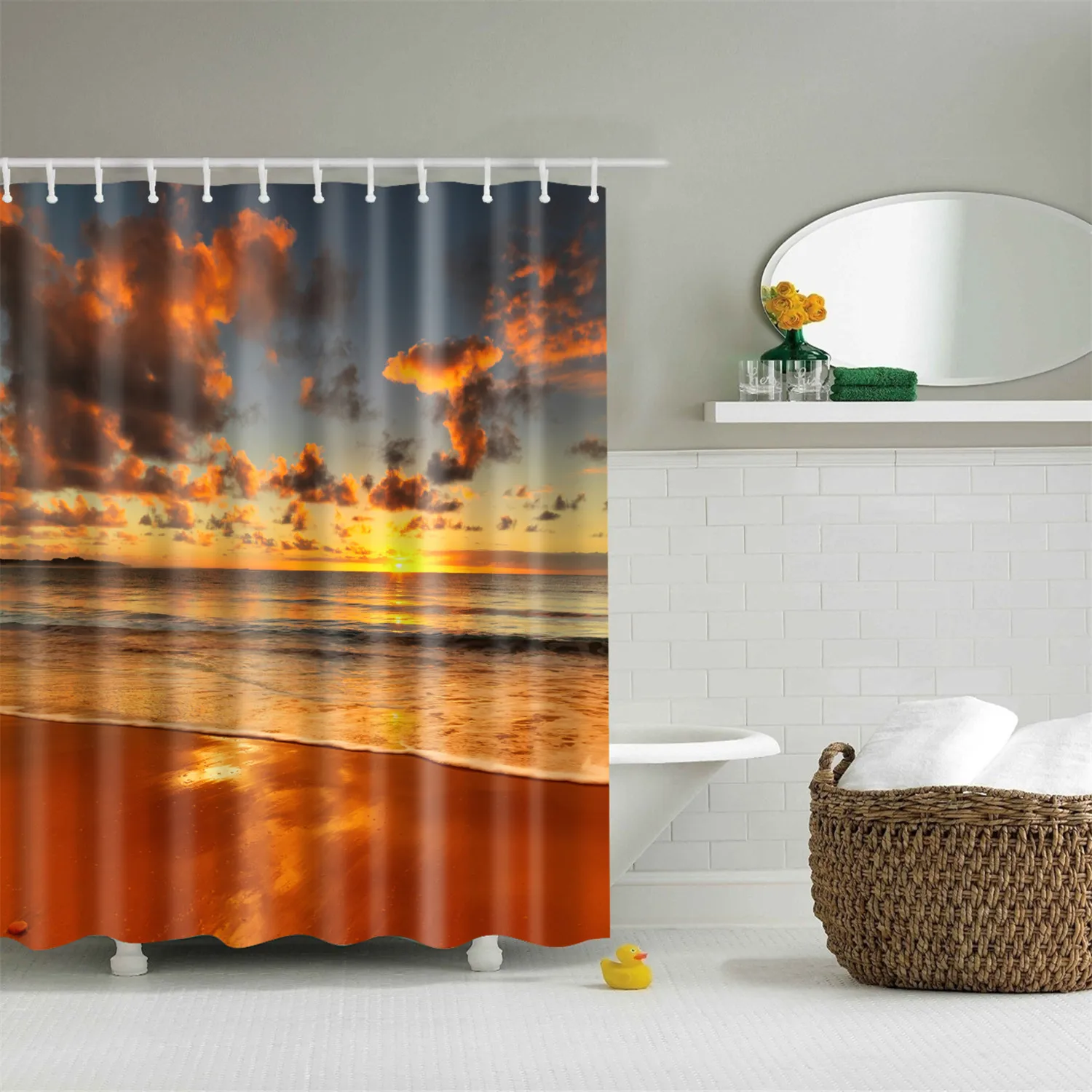 Пляжная занавеска для душа, водостойкая полиэфирная 3D затемненная занавеска для ванной комнаты, большая занавеска 180x200 см для ванной комнаты - Цвет: R