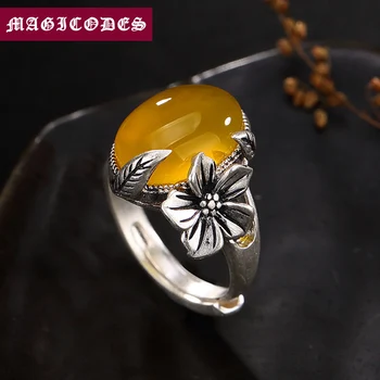 

2019 Mood Adjustable Ring 100% Real S990 Sterling Silver Jewelry Women Natural White chalcedony Red corundum Wedding Ring R14