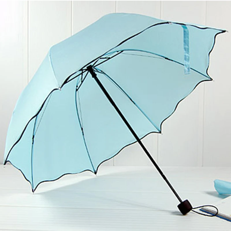 Женский Зонт от дождя, женские зонты с ручкой, креативный Лотос, кружева, Милая принцесса, солнечный и дождливый, анти-УФ, Umbralla, посуда для напитков - Цвет: blue