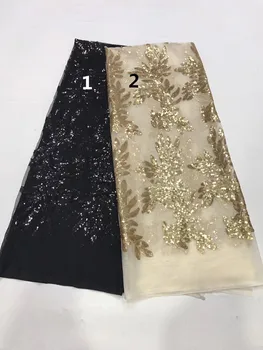 

5yards GOLD AND BLACK embroidered lace fabric nice luxury sequins tulle mesh lace for sawing