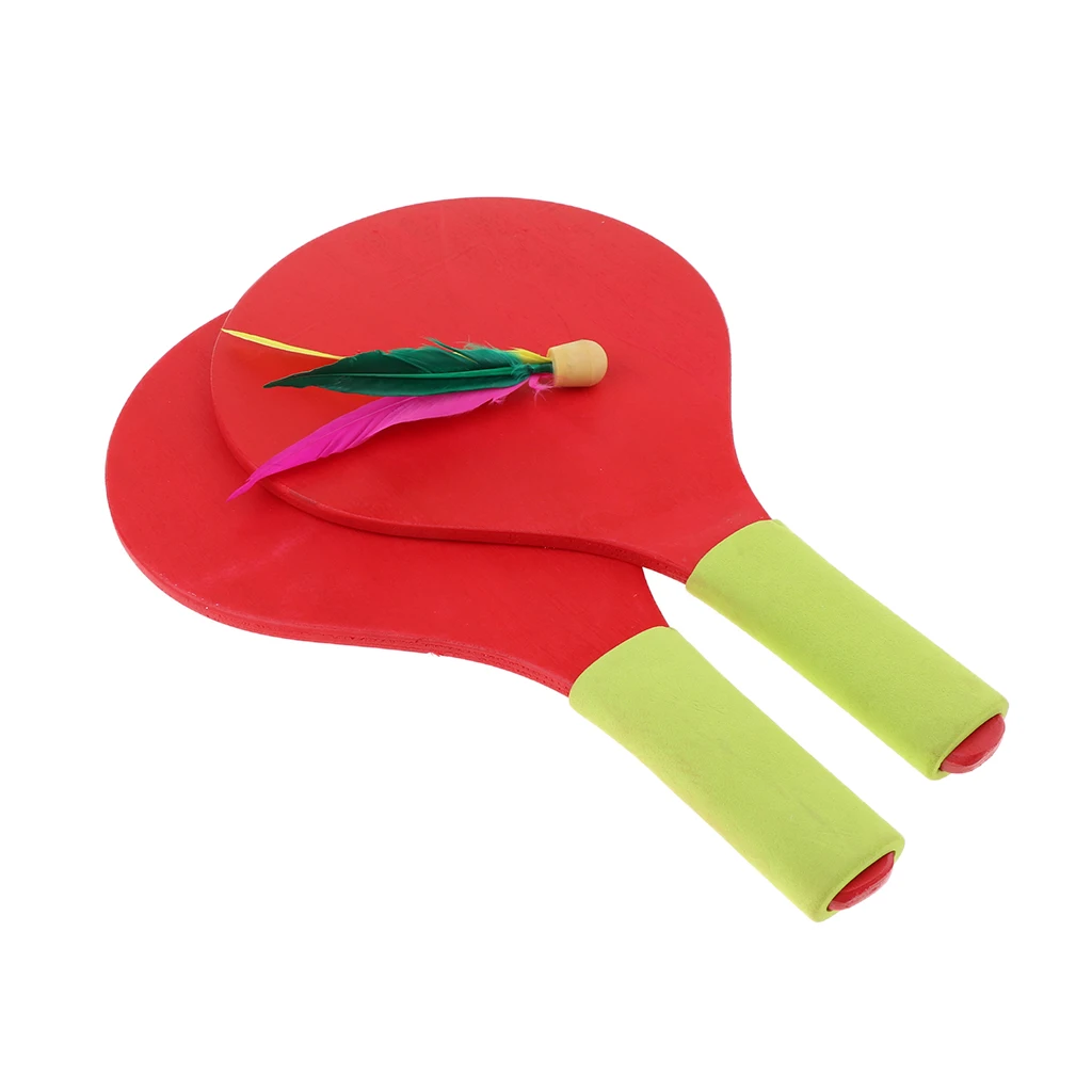 Beach Paddle Set Camping Gear Wooden Racket Beachball Badminton Racquet Cricket Ball Shuttlecock Yard Lawn Game