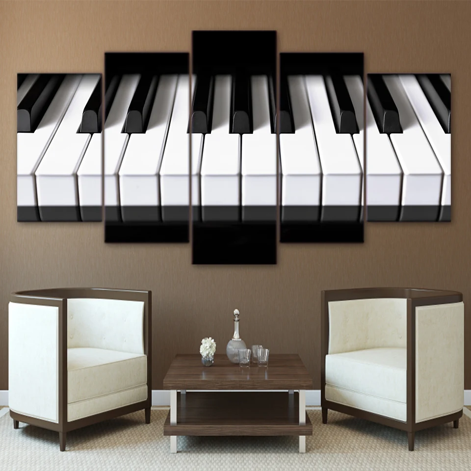 

Modular Canvas Posters Wall Art Modern HD Prints Music Pictures 5 Pieces Piano Keys Paintings Framework Living Room Home Decor