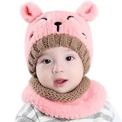 Балаклава шерсть детская зимняя помпон шапки и шарфа комплект для девочек и мальчиков вязаная шапка для ребенка реальный лисий мех помпон