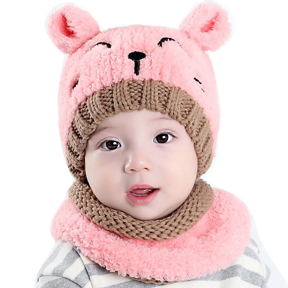 

Balaclava wool Children Winter Pompom Hat Scarf Set for Girls Boys Kids Knitted Hat Real Fox Fur Pompom Ears Hats Baby Hat