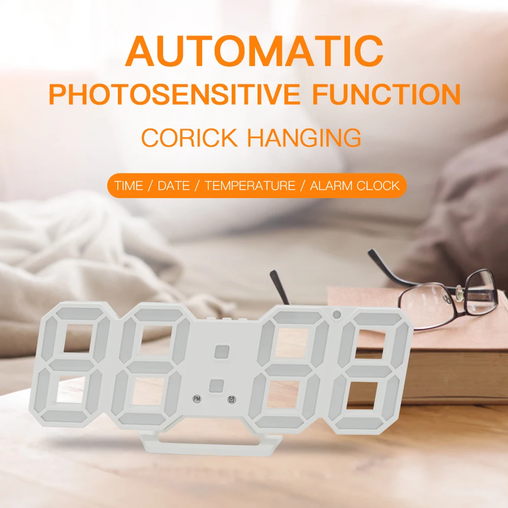  3D LED Wall Clock Modern Digital Alarm Clocks Display Home Kitchen Office Table Desk Night Wall Wat