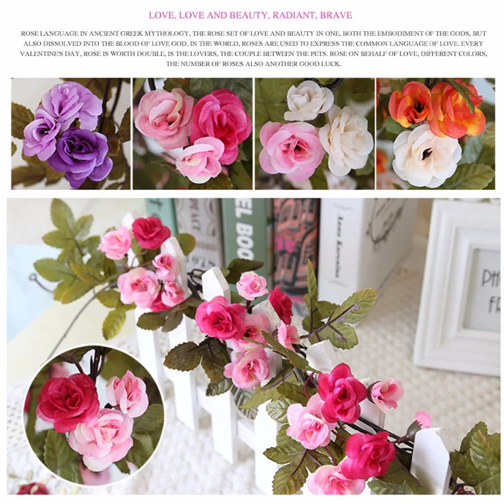 230cm/ 91in Silk Rose Wedding Decorations Ivy Vine Artificial Flowers Arch Decor with Green Leaves Hanging Wall Garland A0332