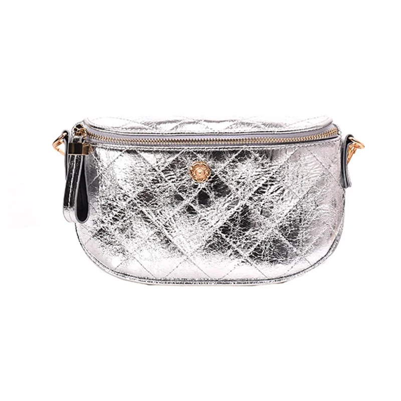 Женская поясная сумка с цепочкой, нагрудные сумки большой емкости, сумки на бедрах, сумка через плечо из ПУ материала, сумка на плечо - Цвет: Silver  Waist pack