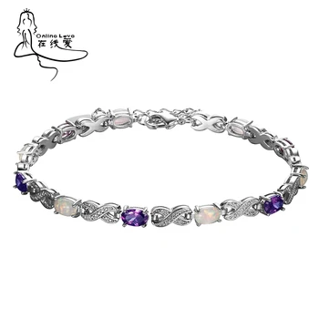 

2016 Trendy Fire Opal Gem Purple Stone Silver Charm Bracelet for Women Elegant Fine Jewelry Best Gift for Lovers Wedding SL082.