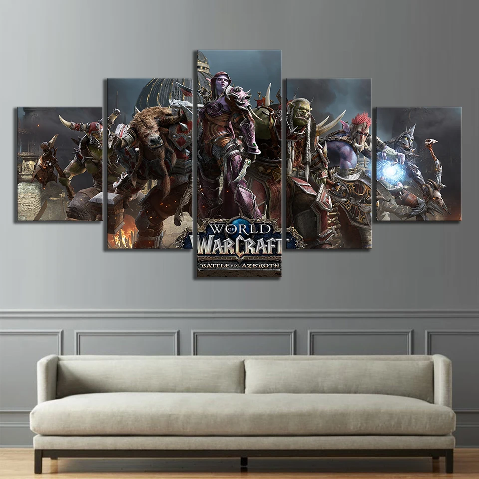 

5 Piece Video Game WOW Warcraft DOTA 2 Painting Poster Decorative Mural Art Room Wall Decor Canvas Painting Wholesale