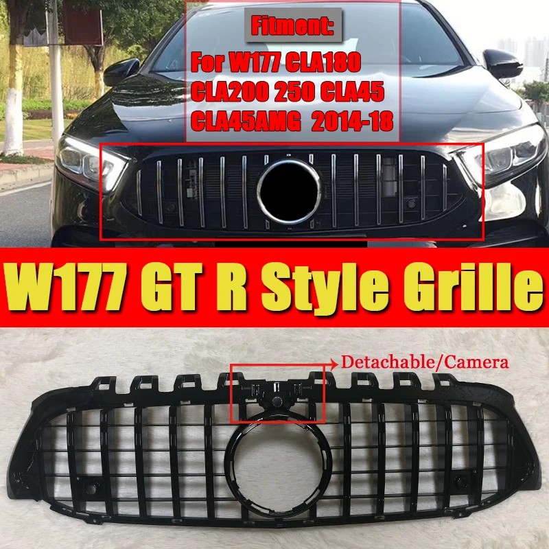 W177 A Class A45AMG Look GTS решетка гриль для Benz A160 A180 A200 передние грили ABS черный с 360