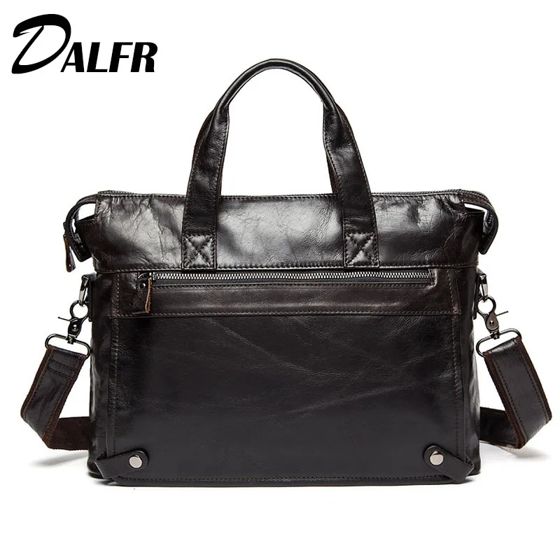 

DALFR Cowhide Crossbody Bags Solid Zipper Casual Style Handbags 19 Inch Genuine Leather Messenger Crossbody Bags for Men