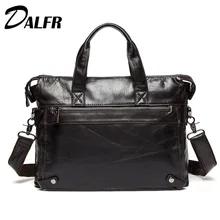 DALFR Cowhide Crossbody Bags Solid Zipper Casual Style Handbags 19 Inch Genuine Leather Messenger Crossbody Bags for Men