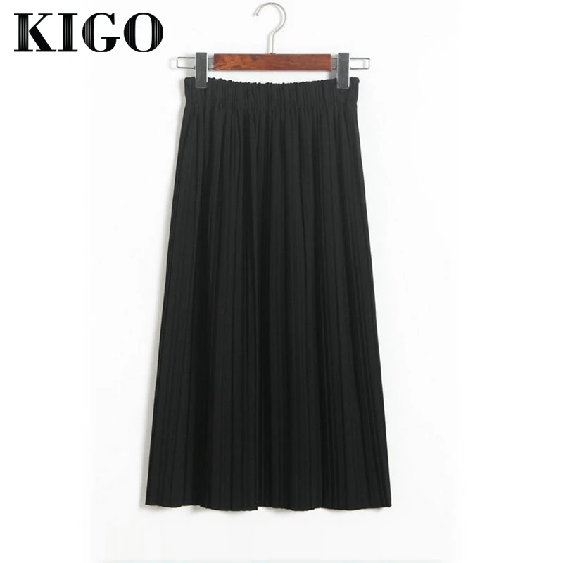 KIGO, женская шифоновая плиссированная юбка, Ретро стиль, высокая талия, юбки для женщин, s Saia, миди, летняя повседневная юбка, Jupe Femme KC1166H