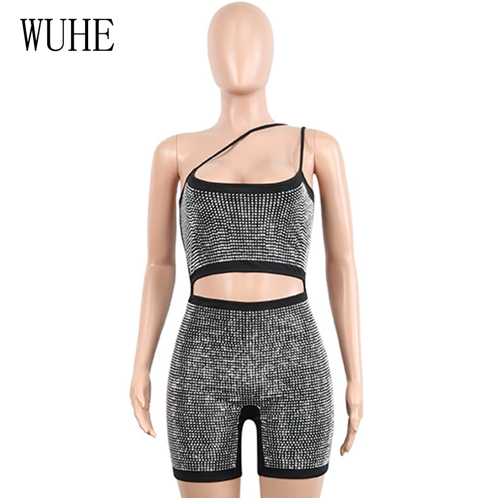 Women Sexy Diamond Rompers Shiny Rhinestone Bodycon  Shorts Jumpsuit Club Overalls Gold Silver Sparkly Bodysuit Playsuit