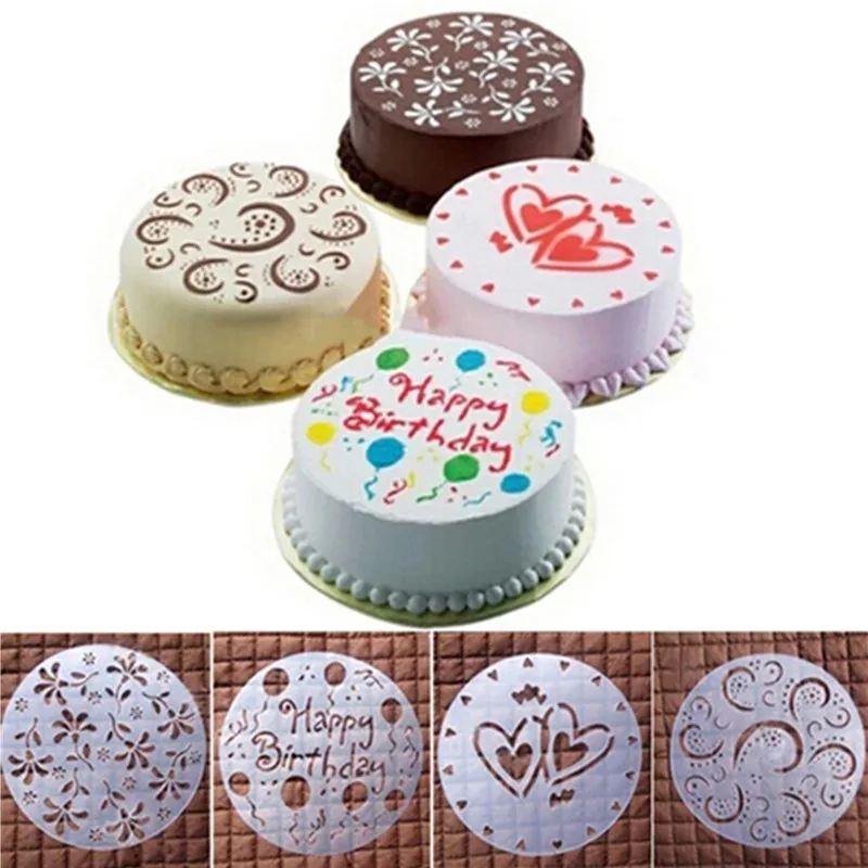 

4Pc/lot Plastic Cake Stencils Flower Spray Stencils Birthday Cake Mold Decorating Baking Tools DIY Mould Fondant