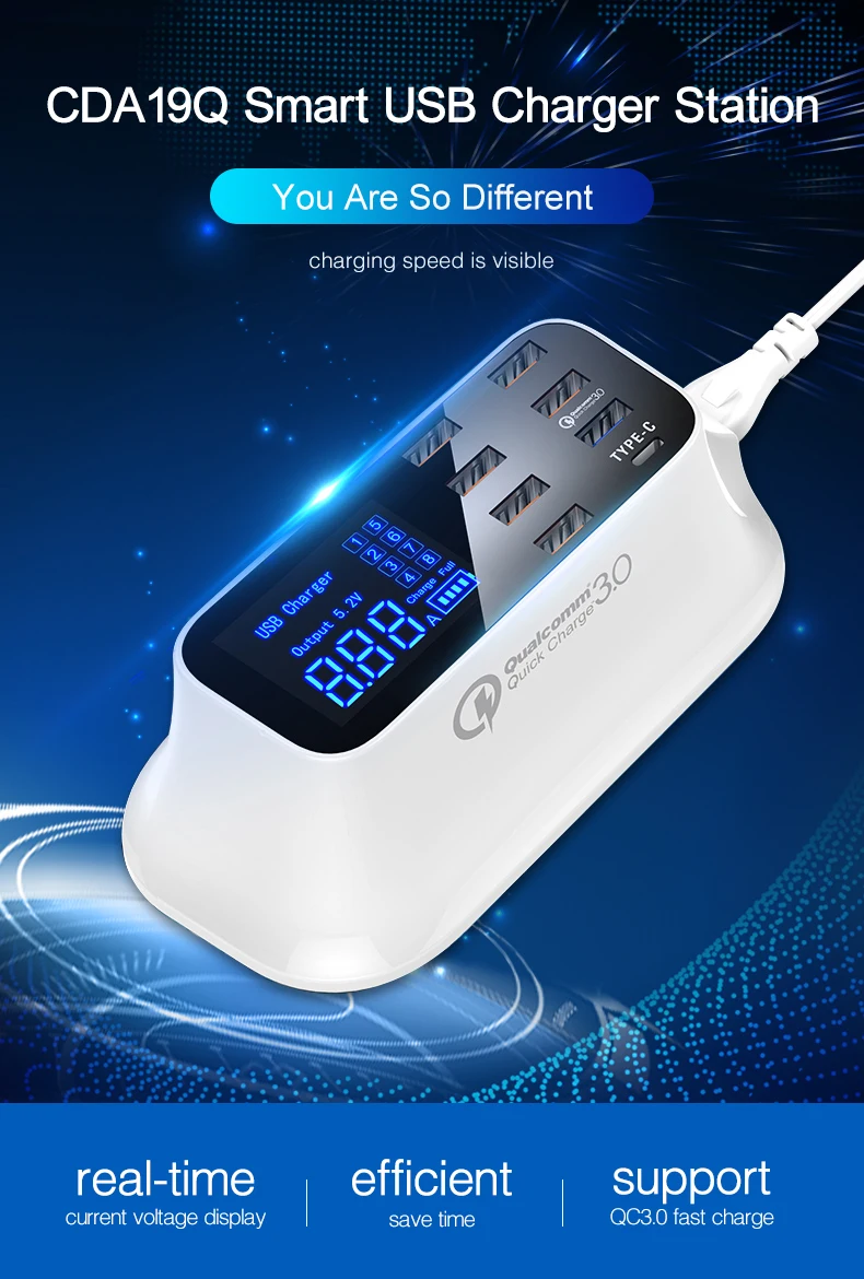 Quick Charge 3.0 Smart USB Type C Charger Station Led Display Fast ChargingPhone Tablet USB Charger for Samsung Iphone Adapter