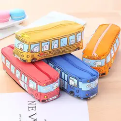 Милый школьный автобус пенал большой емкости холст автомобиль Карандаш сумка оранжевый красный желтый синий в наличии Kawaii креативный