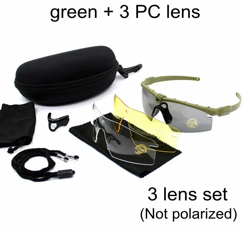 Армейские очки с защитой UV400, тактические очки, военные очки для стрельбы, пейнтбола, тактические поляризованные мужские солнцезащитные очки - Цвет: No polarized green