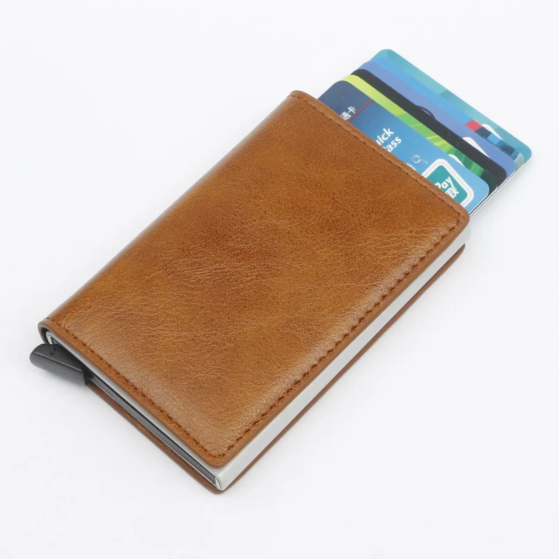 

2019 Leather Slim Rfid Mini Card Wallets for Men Aluminum Metal Coin Wallet with Back Pocket ID Card Case Holder WWHL1021