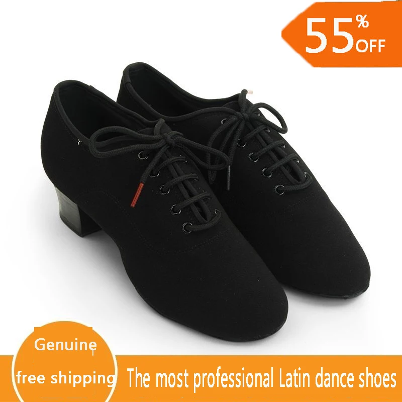 Genuine BD Men Latin Dance Shoes Adult Two Point Soles Teacher Shoes Soft Base Male 417 Oxford  Heel 4.5 CM Canvas Breathable