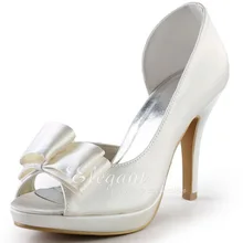 Женские свадебные туфли; новые милые EP2049-PF цвета слоновой кости с открытым носком; атласные туфли на платформе с бантом