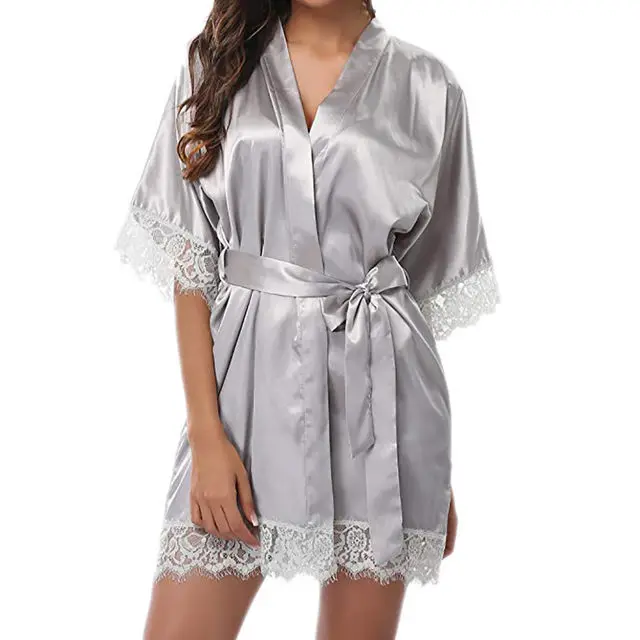 X039 MaiJee кимоно женский халат шелковые халаты для женщин Свадебные халаты Albornoz Mujer Modis Vestaglia Sposa летняя ночная рубашка для сна - Цвет: Серебристый