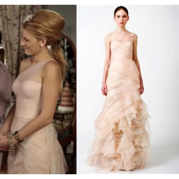 Elegant Stunning Blake Lively Serena Tulle One Shoulder Pink