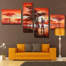 4 панели Африканский сафари холст искусство картина маслом с изображением леса пейзаж Картина Куадрос Decoracion для гостиной без рамы XY250