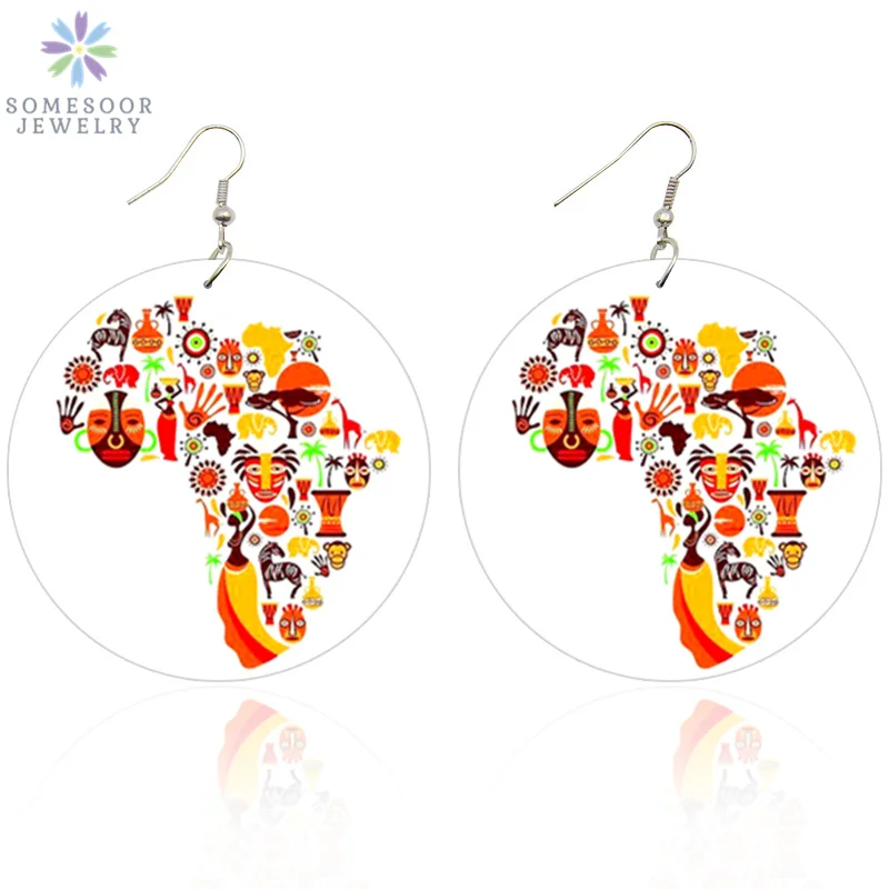 SOMESOOR печатные Африканские Этнические деревянные серьги Afrocentric карта родины