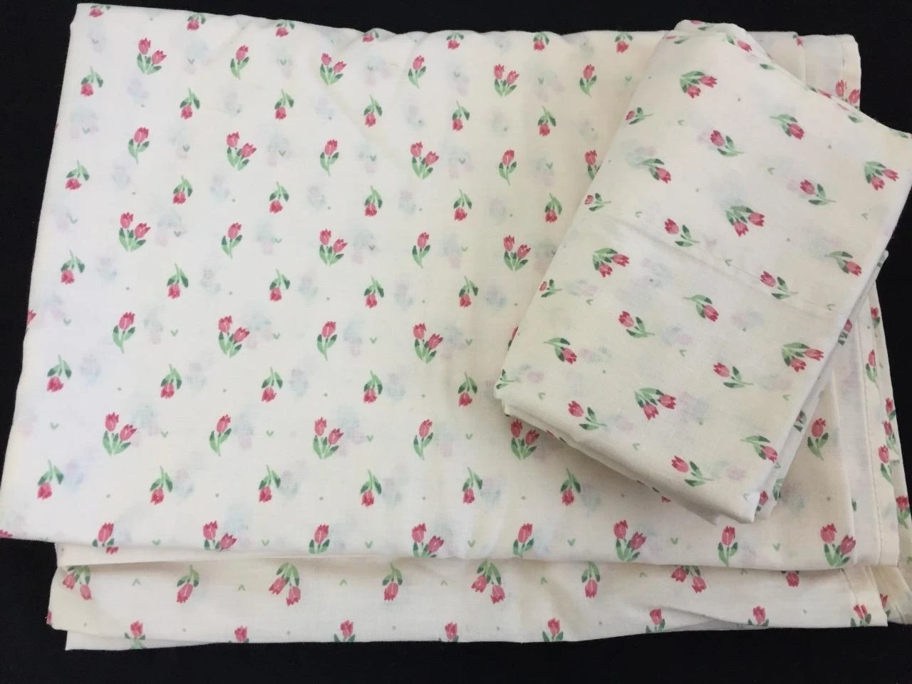 JP Stevens sheet pillowcase set TWIN flat fabric tiny tulip pink cream