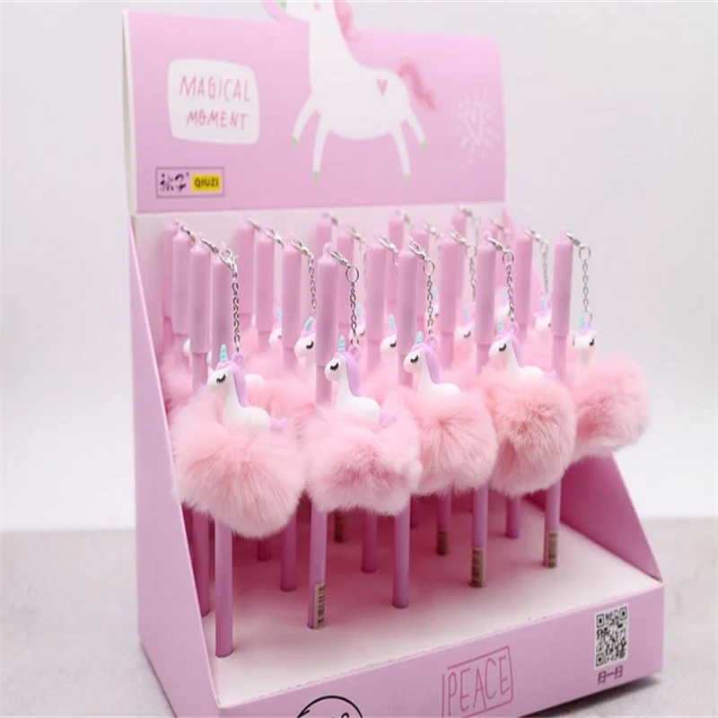 Kawaii Единорог шарик для волос гелевая ручка с подвеской письма водные