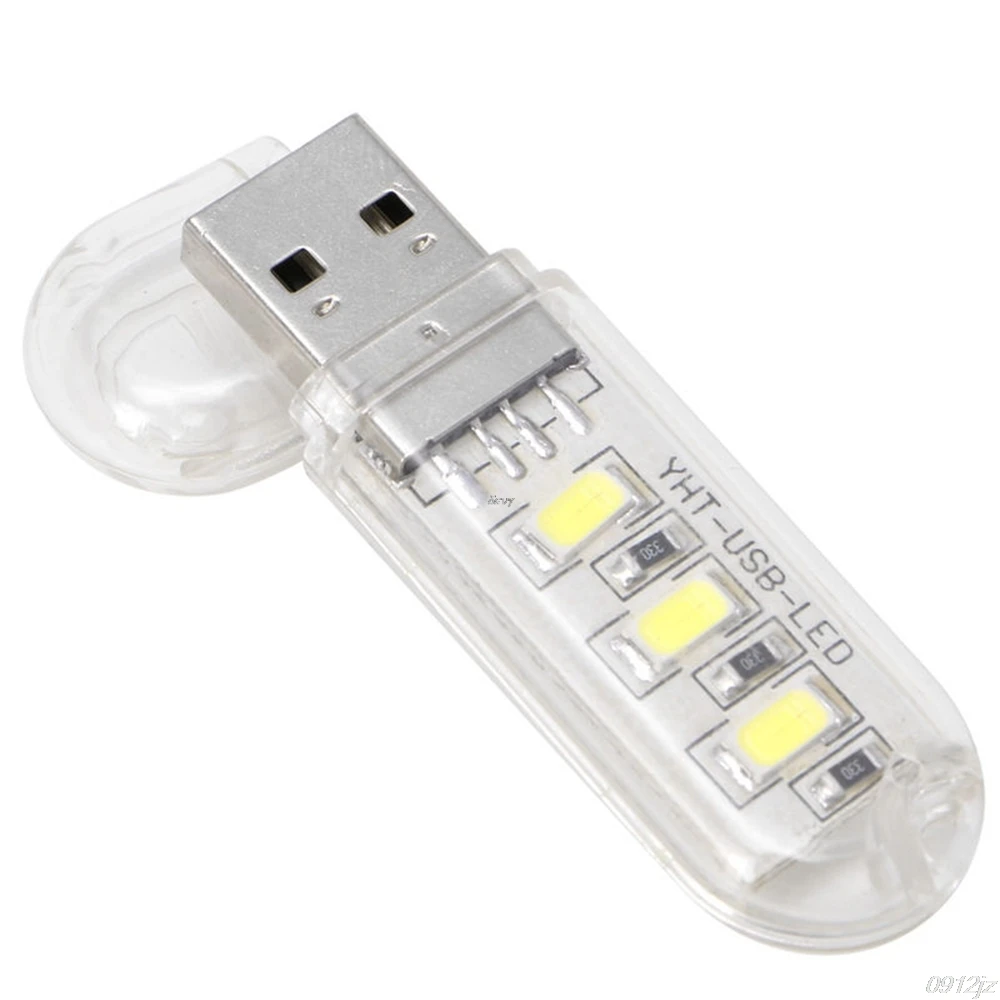 

Portable Keychain 3 LED White Night Light USB Power U Disk Shape Lamp W/ Cover Bright Light New