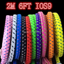 200 шт/Партия Красочные 6 футов 2 м плоская лапша Ткань Нейлон Плетеный Usb кабель аксессуары связки для мобильного телефона 5 6 6s 7 plus