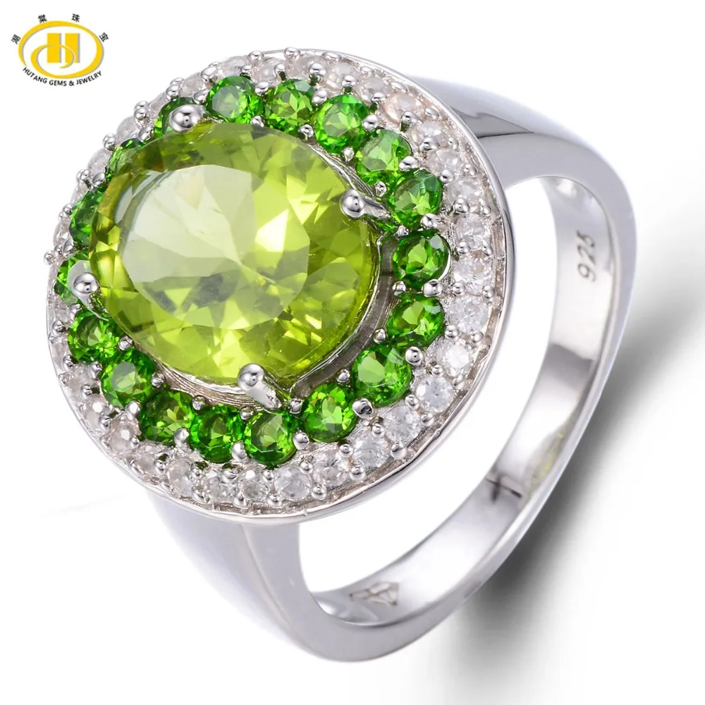 

Hutang Stone Peridot Wedding Rings Natural Gemstone Chrome Diopside Solid 925 Sterling Silver Ring Fine Jewelry For Women Girls