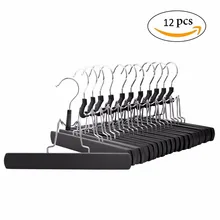 Hangerlink Wooden Solid Hangers, Non Slip Collection Pants Hanger for Pant, Skirt and Trouser, Hair Extension Hanger (12pcs/Lot)