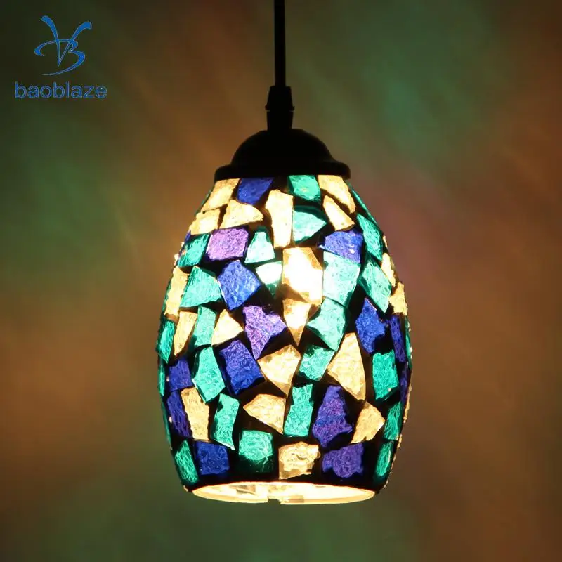 Vintage Retro Mosaic Style Multicolour Pendant Light Bulb Cage Ceiling Hanging Lampshade Home Bar Cafe Restaurant Decoration
