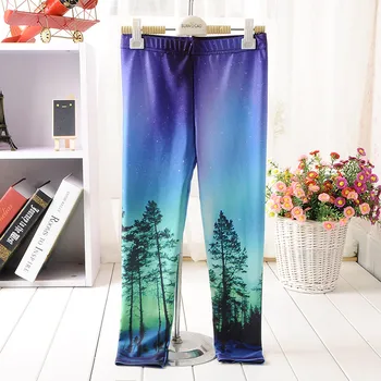 

For Teenage Girl Galaxy Night Forest Print Fitness Pants Casual Exercise Leggings Elastic Fiber Full Length Energy Trousers