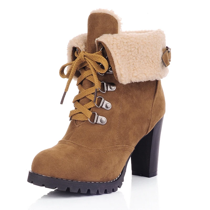 

Fashion Winter Boots Women Super High Heels Shoes Woman Warm Flock Ankle Boots Lace-up Casual Botas Platform zapatos de mujer