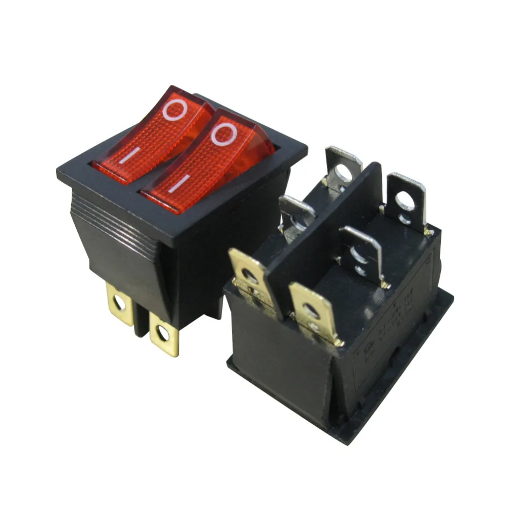 

2Pcs AC 250V/16A, 125V/20A Red and Red Button with Light ON/Off DPDT 6 Pin 2 Position Rocker Toggle Switch KCD2-2101N-RR