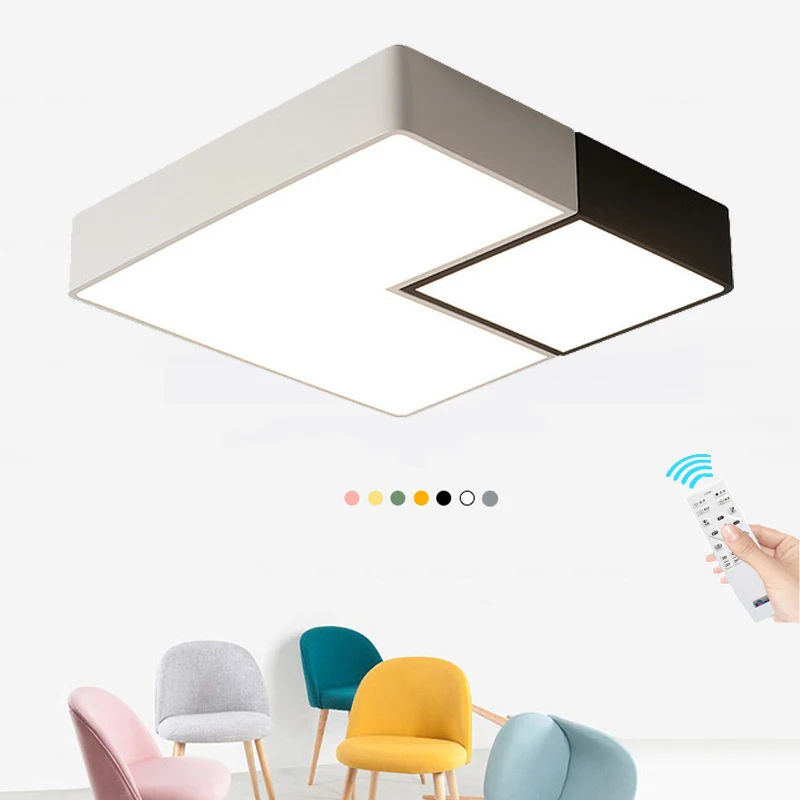 

Simple Geometric Square LED Ceiling Lamp Kitchen Bedroom modern Black/White lamparas techo restaurant House Lighting Fixture