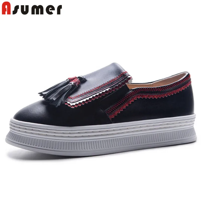 

ASUMER big size 34-42 fashion spring autumn shoes woman round toe genuine leather shoes flat platform ladies shoes women flats