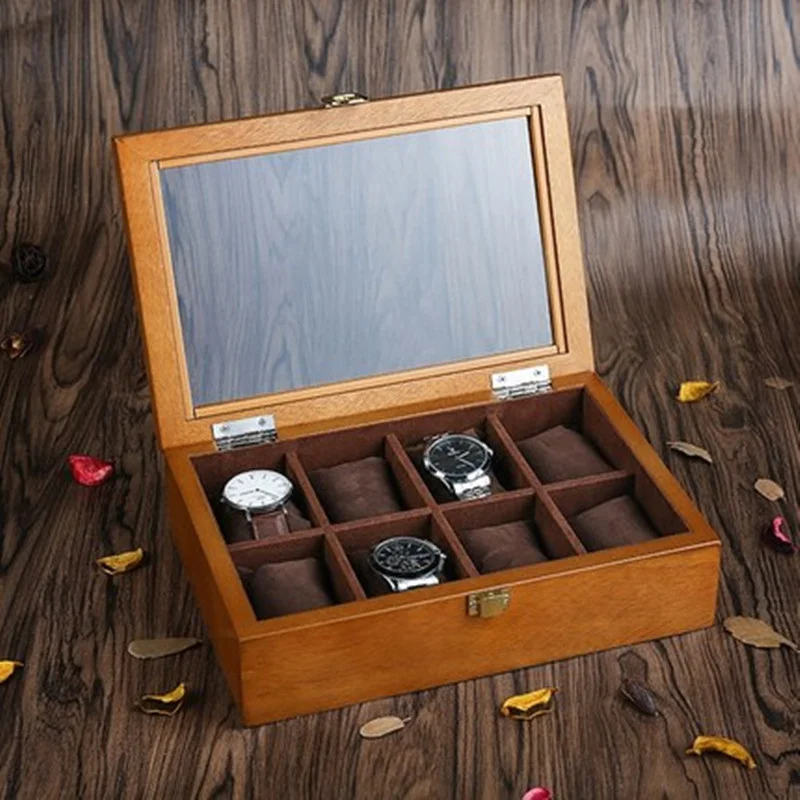 

YA 8 Slots Wooden Watch Boxes NEW Retro European Style Watch Storage Case Wood Men's Watch And Jewelry Gift Boxes C031