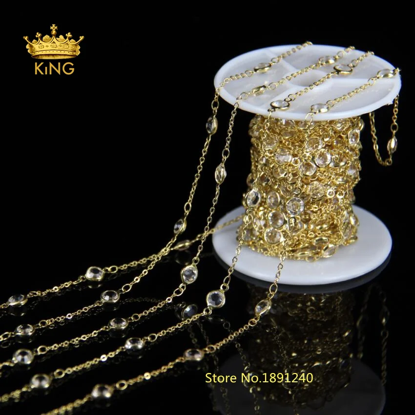 6mm 5meter Wholesale Clear Crystal Glass Chain Faceted Beads Round Coin