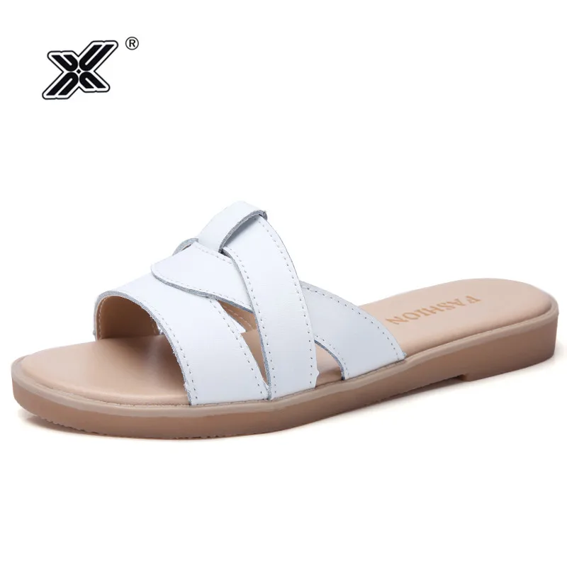 

X Brand Summer Real Leather Pink Flat Women Slippers Ladies Casual Flip Flops Slip on Street Shop Girls Slippers chanclas mujer